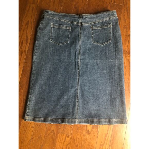 Kate Landry Vintage Bohemian Casual Knee-length Jean Skirt Embroidered Floral - Picture 2 of 11